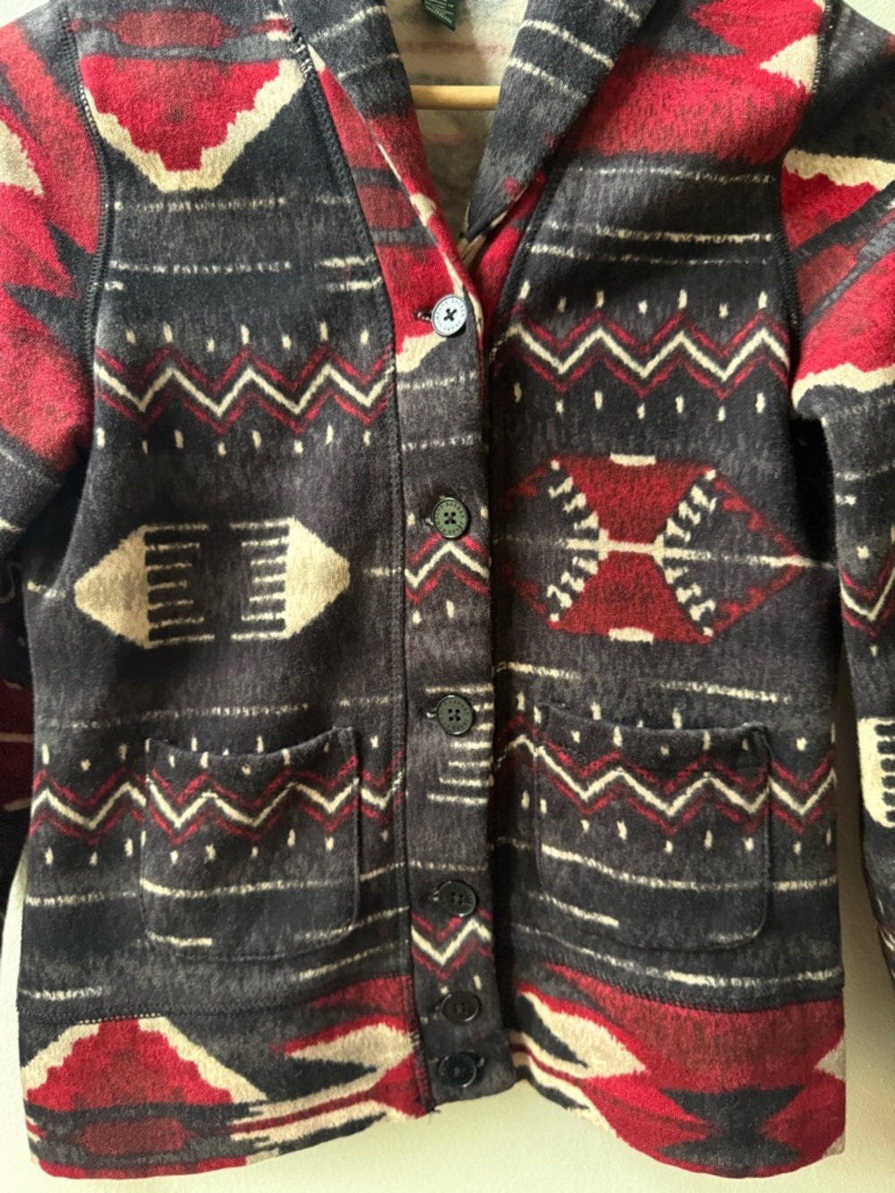 Ralph Lauren Aztec Shawl Collar Knit Jacket - Black, Red, Cream - Picture 6 of 8